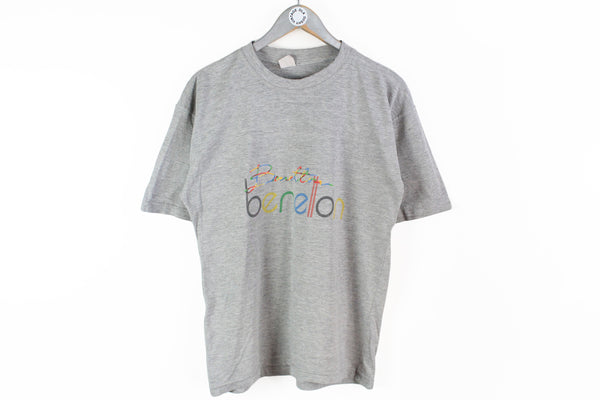 Vintage United Colors of Benetton T-Shirt Medium / Large gray big logo 90s bootleg tee