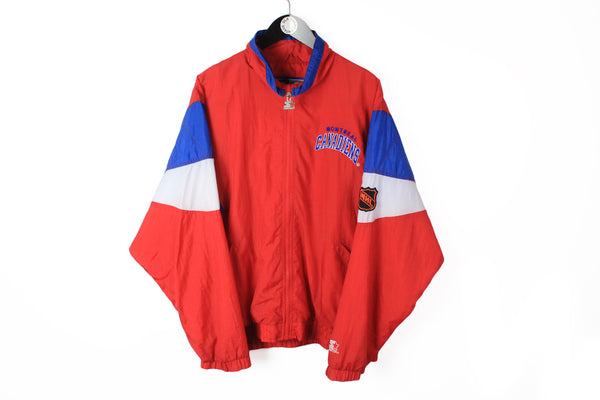 Vintage Canadiens Montreal Starter Track Jacket XLarge / XXLarge red blue 90s NHL made in Korea jacket Hockey