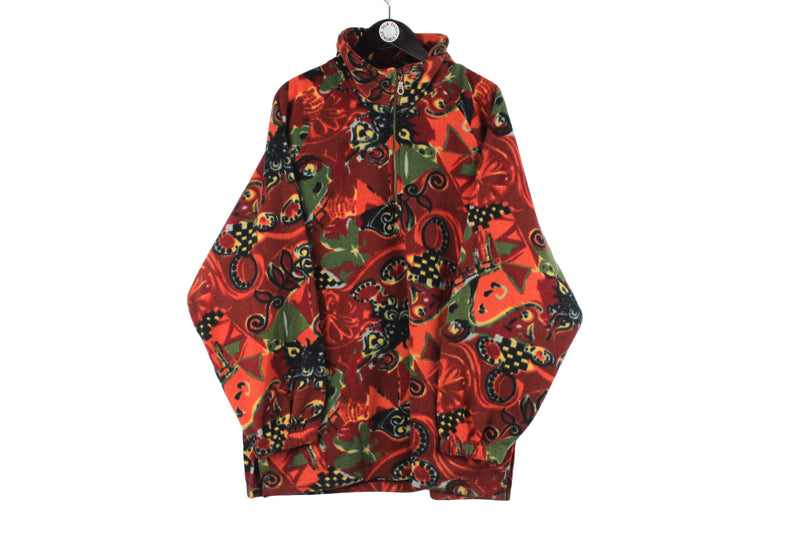 Vintage Fleece XLarge size men's 1/4 zip style retro rare 90's 80's clothing multicolor red abstract pattern hipster jumper unique authentic wear street style warm sweatshirt ski mountain sport snowboard outfit