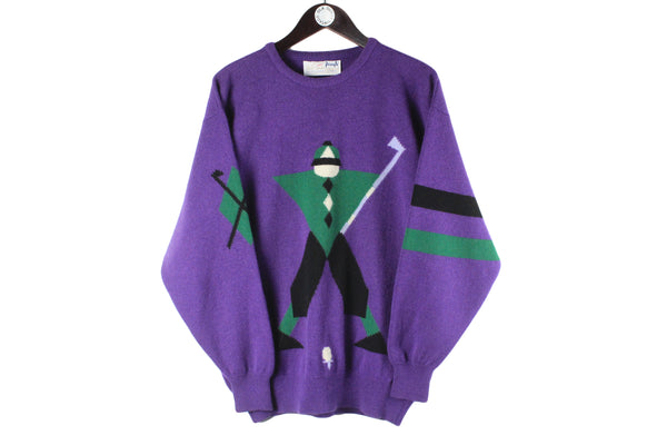 Vintage Pringle Nick Faldo Sweater Large purple big logo pullover 90s retro sport style Golf big logo rare jumper