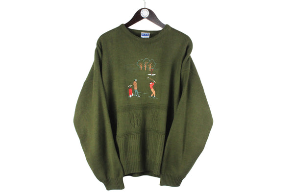 Vintage Golf Sweater Large size men's big logo sport game luxury athletic knitwear green pullover embroidery long sleeve crew neck rare retro 90's 80's street style clothing hipster outfit