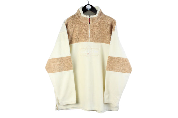 Vintag Fleece XXLarge size men's 1/4 zip style retro rare 90's 80's clothing beige hipster jumper unique authentic wear street style warm sweatshirt ski mountain sport snowboard outfit