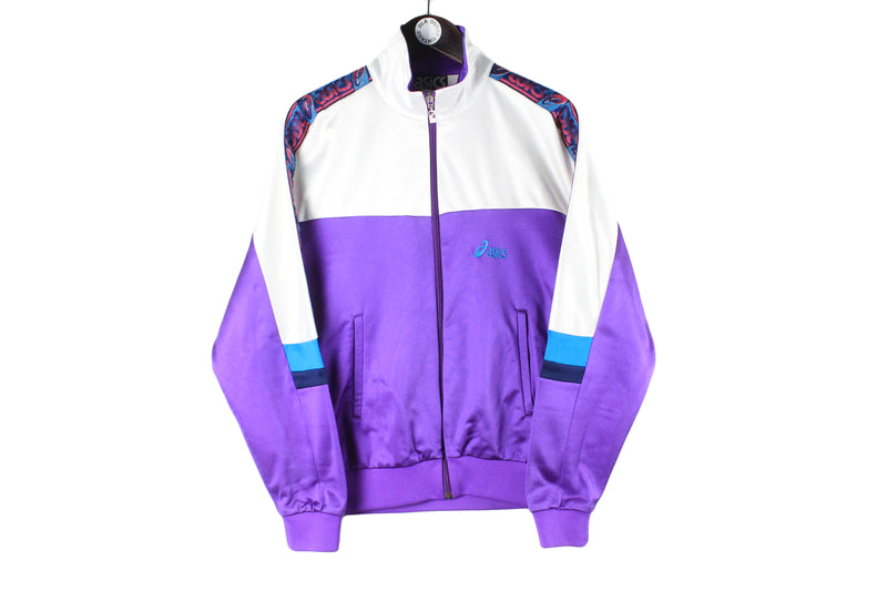 Vintage Asics Track Jacket Medium white purple 90s retro full zip polyester windbreaker full sleeve logo wild style