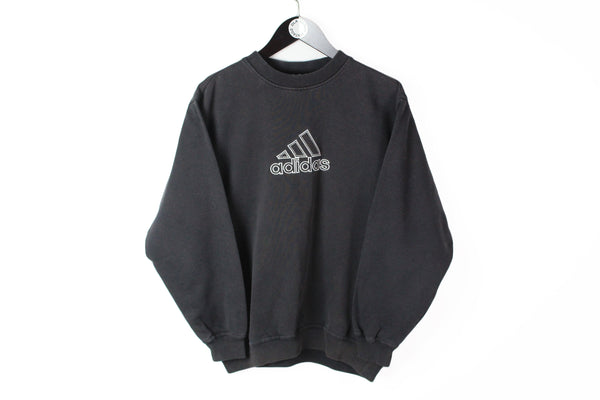 Vintage Adidas Sweatshirt Small black big logo 90s sport style retro pullover crewneck