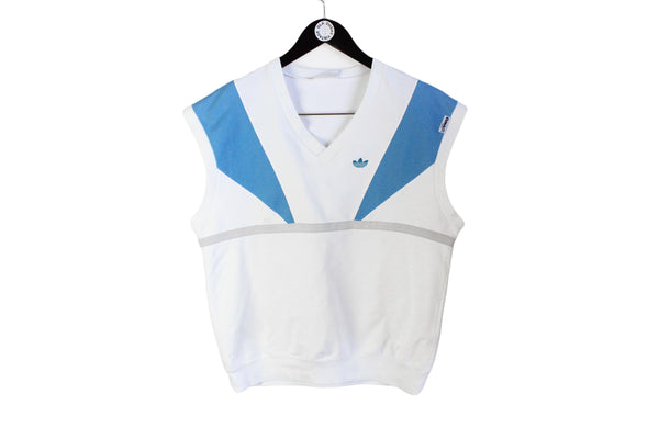 Vintage Adidas Vest XLarge white blue 90's sleeveless pullover