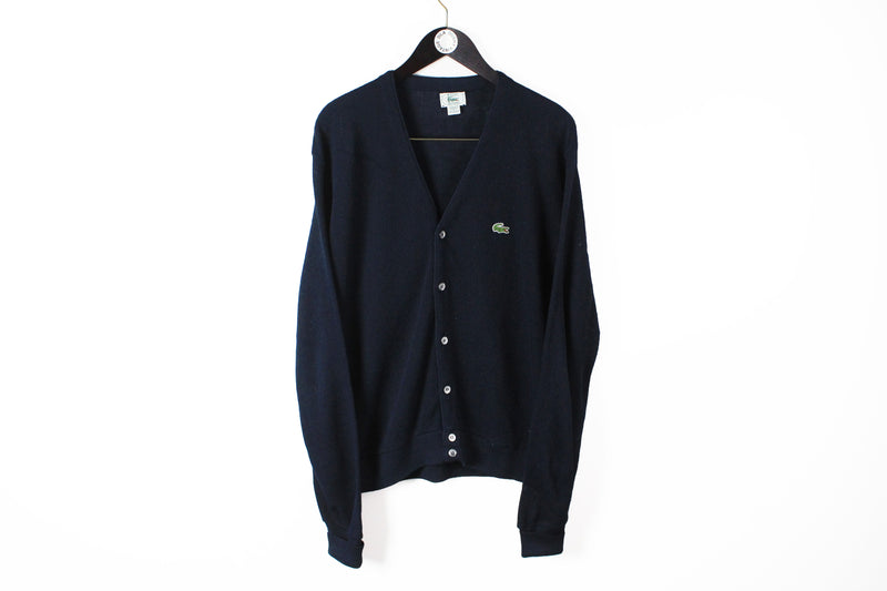 Vintage Lacoste Izod Cardigan Large / XLarge made in USA navy blue small logo 80s sport style sweater