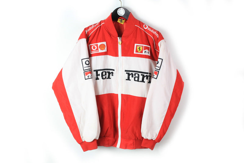 Vintage Ferrari Jacket Medium big logo Michael Schumacher retro style 90s Formula 1 bomber F1 puffer white red