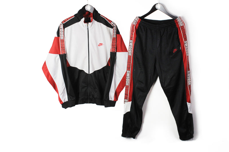 Vintage Nike Tracksuit Large swoosh white black red full sleeve big logo 90s USA athletic style sport suit