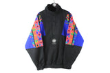 Vintage Fleece Half Zip Medium / Large black blue multicolor 90s ski style abstract pattern sweater