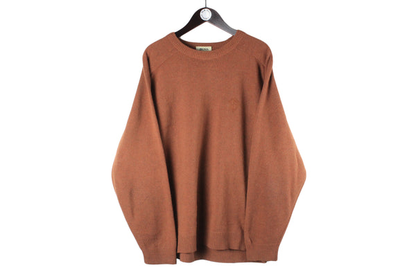 Vintage Hugo Boss Sweater XLarge / XXLarge wool 90s crewneck brown pullover jumper authentic 