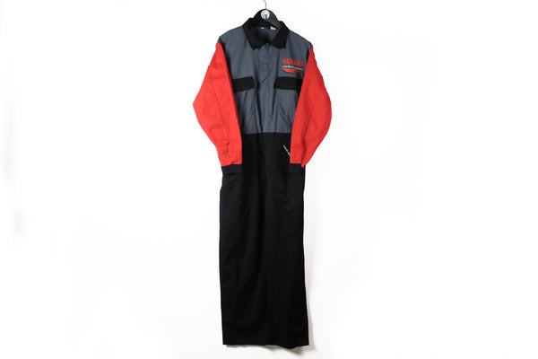 Vintage Yamaha Motorsport Coverall Medium / Large black gray red big logo 90s Formula 1 racing mechanic suit