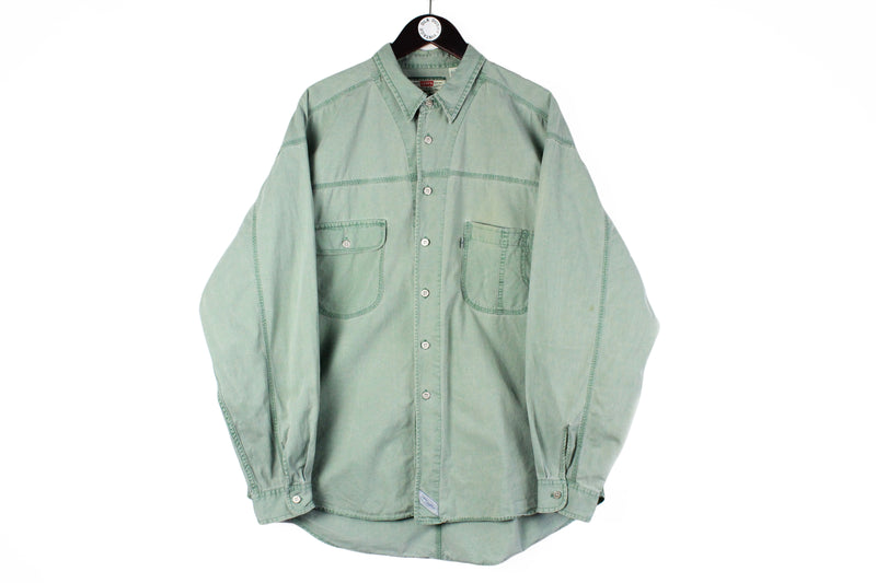 Vintage Levi's Shirt XXLarge green cotton 90s retro style authentic long sleeve shirt