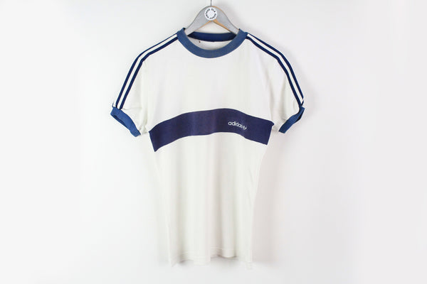 Vintage Adidas T-Shirt Medium white blue 80s sport tee made in Yugoslavia