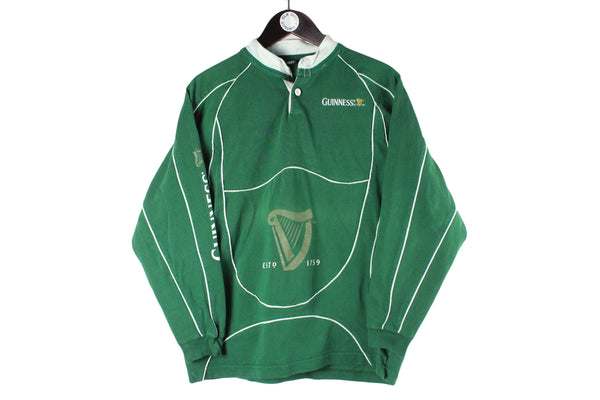 Vintage Guinness Rugby Shirt Women's Medium big logo green 90s retro sport style cotton stout beer jumper