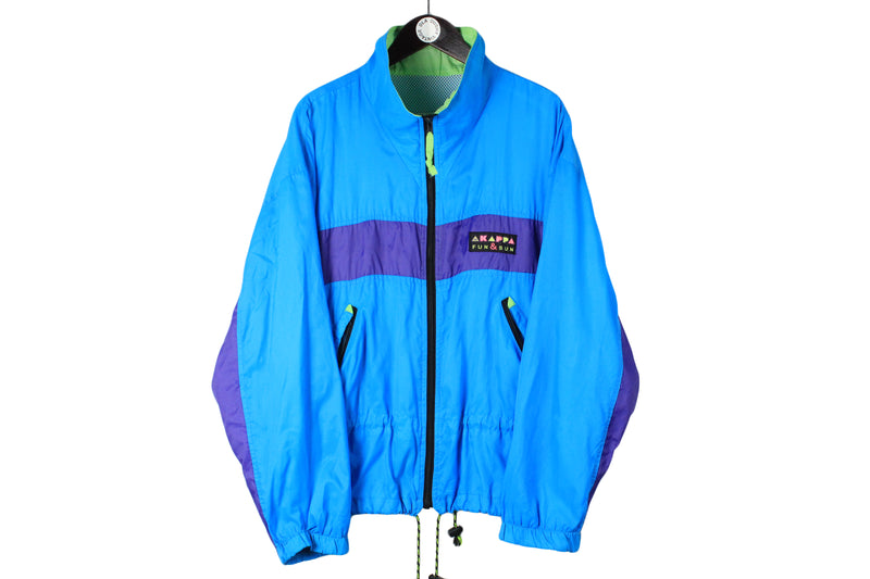 Vintage Kappa Jacket Large size men's retro rare sport wear bright acid 90's 80's style clothing full zip windbreaker colorfull street wear