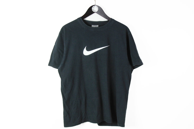 Vintage Nike T-Shirt Large black big logo swoosh cotton oversize tee