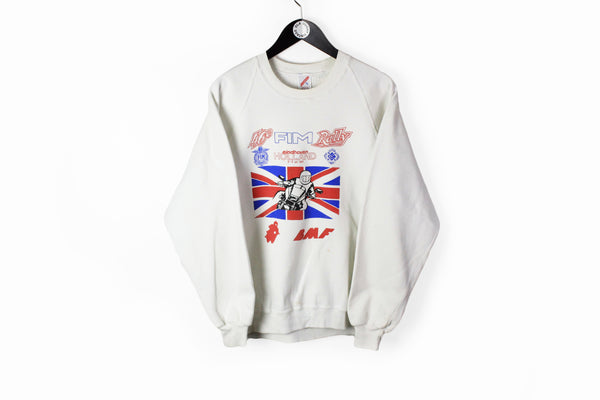 Vintage Fim Rally UK Team 1991 Sweatshirt Medium white made in USA Eindhoven Holland motor sport crewneck
