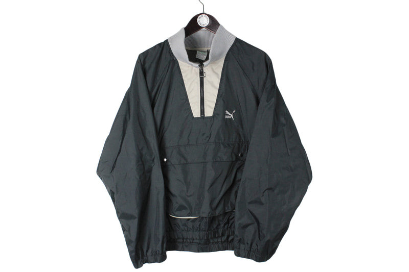 Vintage Puma Anorak Medium size men's classic basic streetwear 1/4 zip windbreaker authentic athletic style 90's 80's black jacket