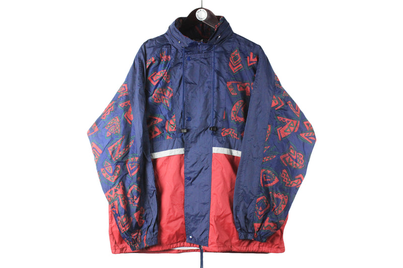 Vintage Marcel Clair Jacket Medium blue red 90s retro raincoat windbreaker sport style