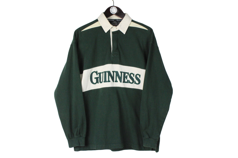Vintage Guinness Rugby Shirt Medium size men's collared pullover big logo green jumper beer merch street style casual long sleeve hister style 90's retro rare