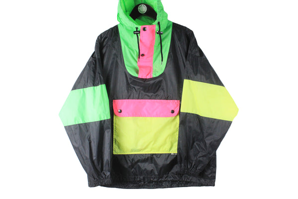 Vintage K-Way Anorak Jacket Medium multicolor black 90s retro raincoat windbreaker sport style jacket