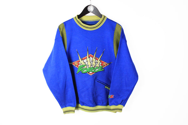 Vintage Salomon Sweatshirt Small Force outdoor 80s crewneck bright blue big logo 