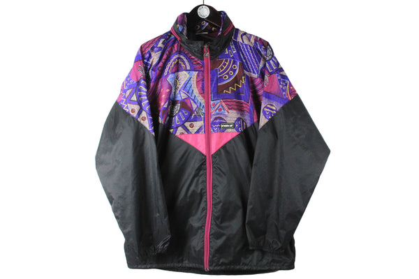 Vintage K-Way Jacket Large black purple full zip raincoat 90s windbreaker sport style  outdoor