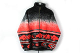 Vintage Fleece Full Zip XLarge red black bull 90s sport sweater ski style animal folk pattern