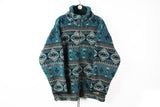 Vintage Fleece Full Zip Large blue 90s sport style multicolor retro style sweater ski