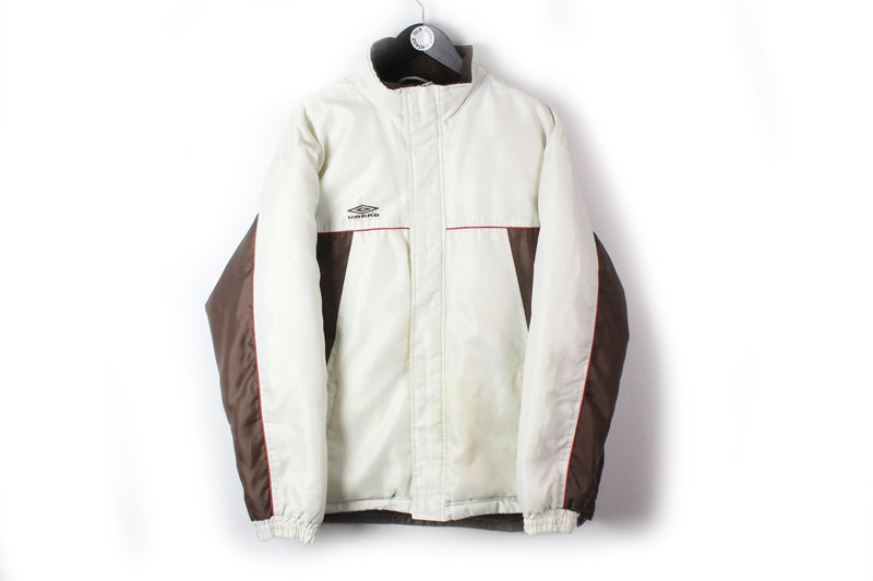 Vintage Umbro Jacket XLarge white brown big logo puffer winter style jacket