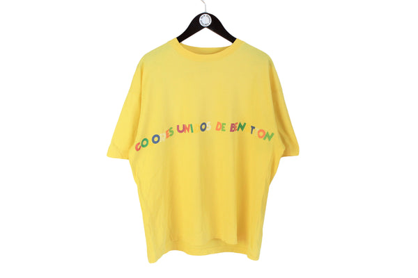 Vintage United Colors of Benetton T-Shirt XLarge yellow big logo 90's retro cotton multicolor bright tee