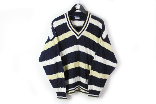 Vintage Yves Saint Laurent Sweater Large striped pattern deep V-neck pullover