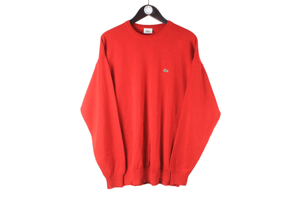 Vintage Lacoste Sweater XLarge red small logo 90s retro crewneck wool sport pullover jumper