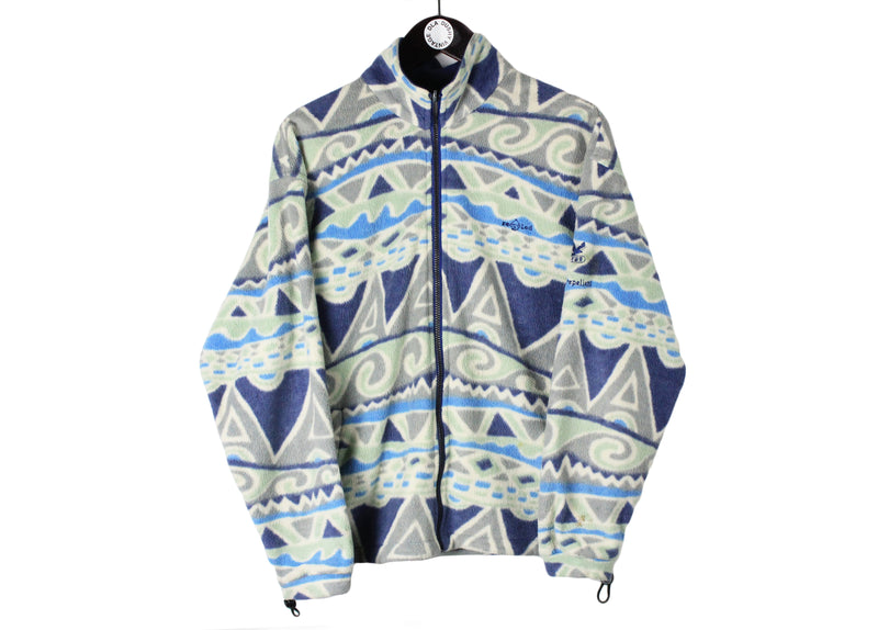 Vintage Salewa Fleece Small size men's unisex bright abstract pattern full zip winter sweatshirt warm outdoor clothing ski mountain 90's 80's authentic 
