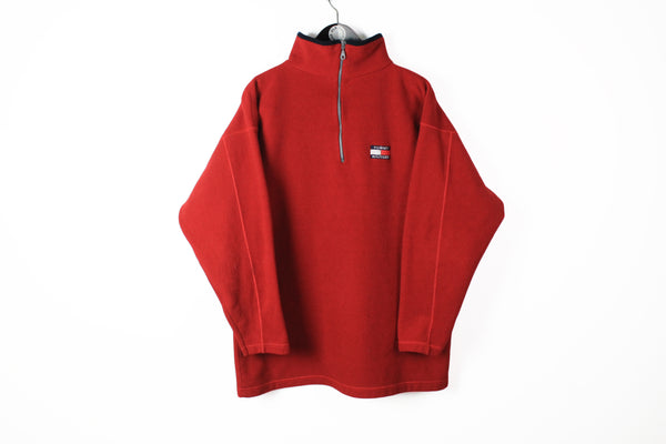 Vintage Tommy Hilfiger Bootleg Fleece 1/4 Zip Medium red small logo 90s winter ski sweater