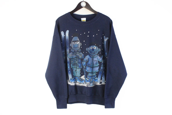 Vintage Sesame Street Sweatshirt Large USA famous cartoon blue ski style tv show 90s retro jumper