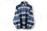 Vintage Fleece 1/4 Zip Large blue gray 90s sport style winter ski sweater