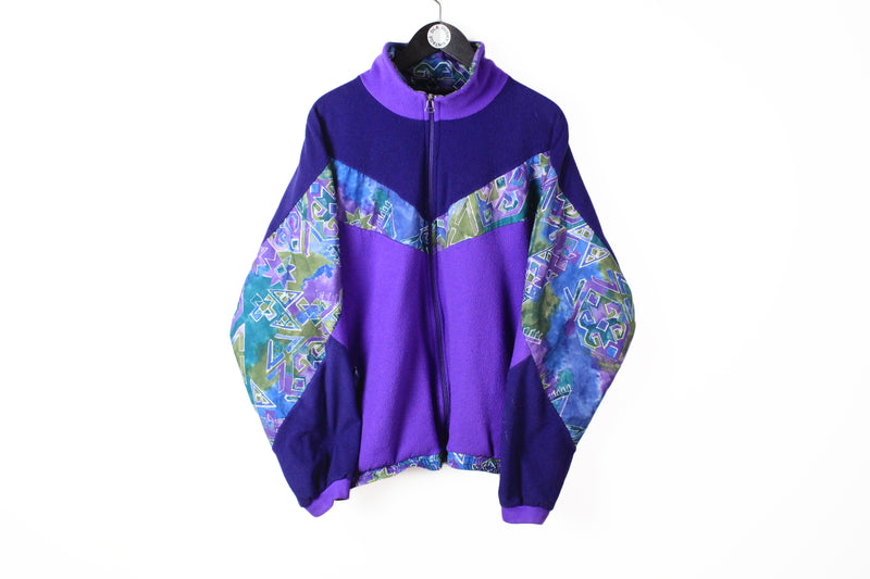 Vintage Fleece Full Zip Medium / Large purple winter ski abstract pattern sweater
