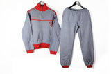 Vintage Adidas Tracksuit (Sweatshirt + Pants) Medium gray red Adi Club 89s sport style 1/4 zip made in France 