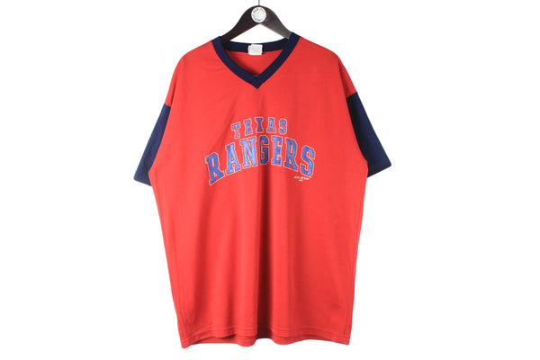 Vintage Texas Rangers T-Shirt XLarge v-neck jersey big logo 90s retro sport style MLB baseball USA shirt