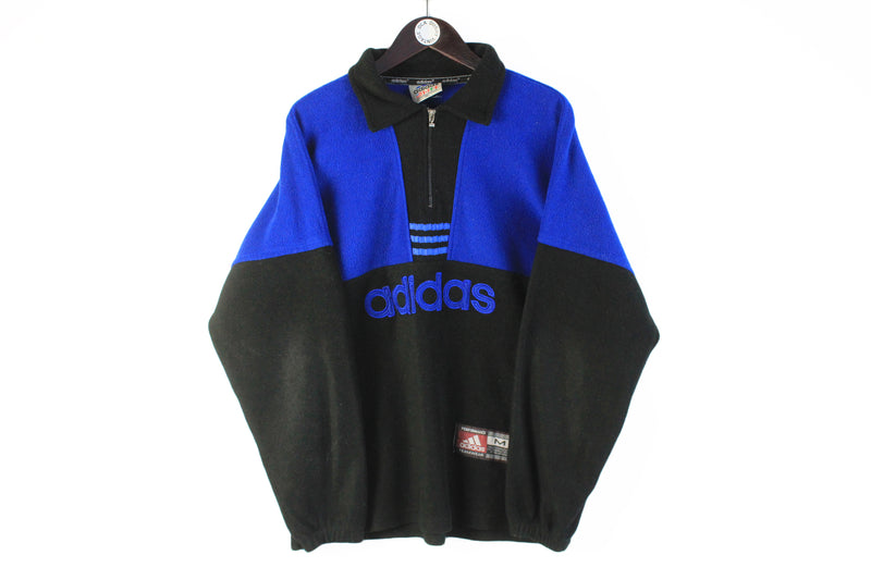 Vintage Adidas Bootleg Fleece Large black blue big logo 90s streetwear jumper