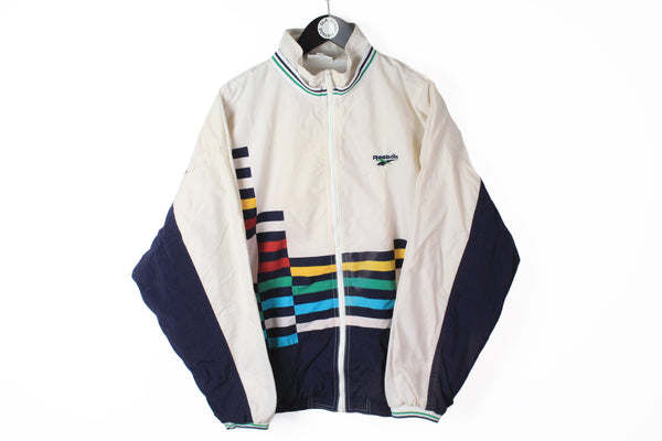 Vintage Reebok Track Jacket Medium white multicolor 90s windbreaker 