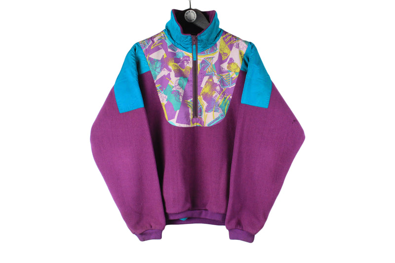 Vintage Mammut Fleece 1/4 Zip Medium purple 90s outdoor ski sweater retro style abstract pattern jumper