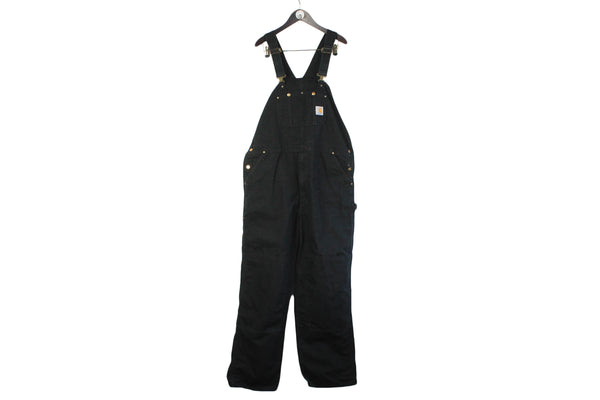 Vintage Carhartt Overall hipster men's streetwear 90's 00's black basic casual clothing heavy jean denim black jeans classic front logo hip hop