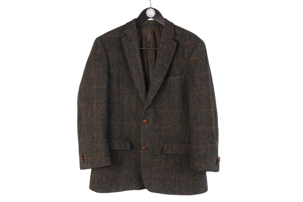 Vintage Harris Tweed Blazer Medium size men's claasic formal jacket wool England style outfit retro rare green brown 2 buttons 90's style retro rare clothing