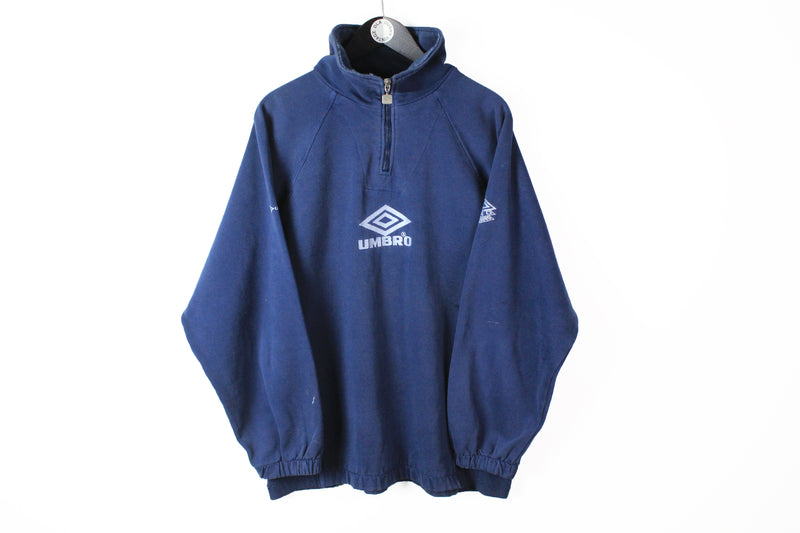 Vintage Umbro Sweatshirt 1/4 Zip XLarge / XXLarge navy blue big logo second hand 90s navy blue sport jumper