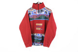Vintage Reebok Bootleg Fleece 1/4 Zip Medium red multicolor 90s big logo jumper winter sweater