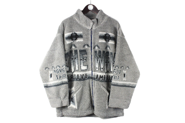 Vintage Chewan Fleece Medium size men;s full zip winter wear gray jacket warm retro rare 90's clothing style