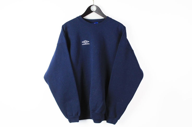 Vintage Umbro Sweatshirt XLarge navy blue small logo made in USA 90s sport style UK cotton jumper