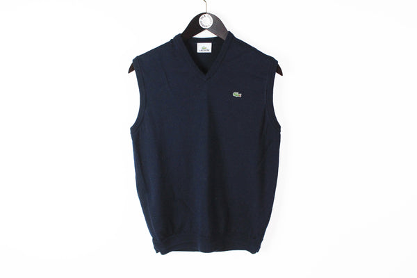 Vintage Lacoste Vest Small / Medium navy blue V-neck sleeveless sweater 90s 